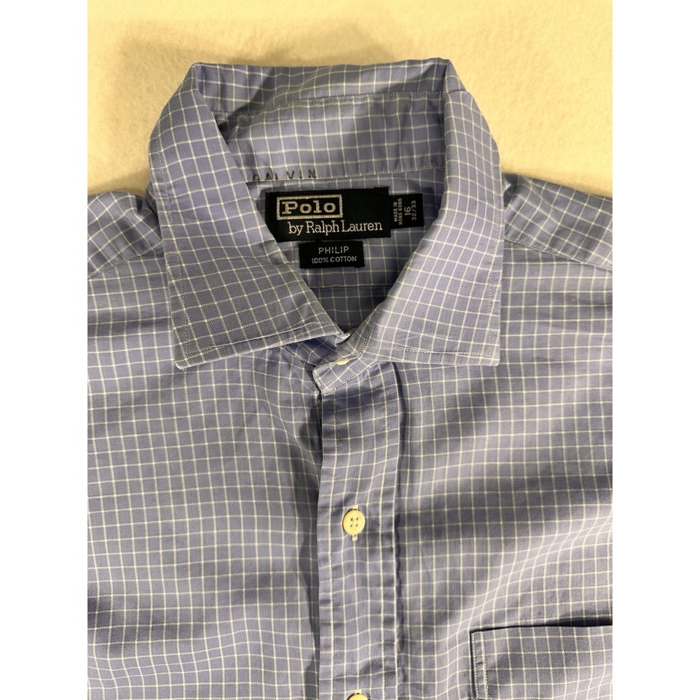 Polo Ralph Lauren Philip Dress Shirt Mens 16.5 32/33 Blue Check Non-Iron - Picture 4 of 11